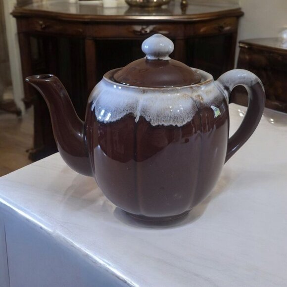 Drip Glaze‎ Teapot Brown Vintage Pottary Japan Lid No Chips 6 Inches Tall - Picture 1 of 9